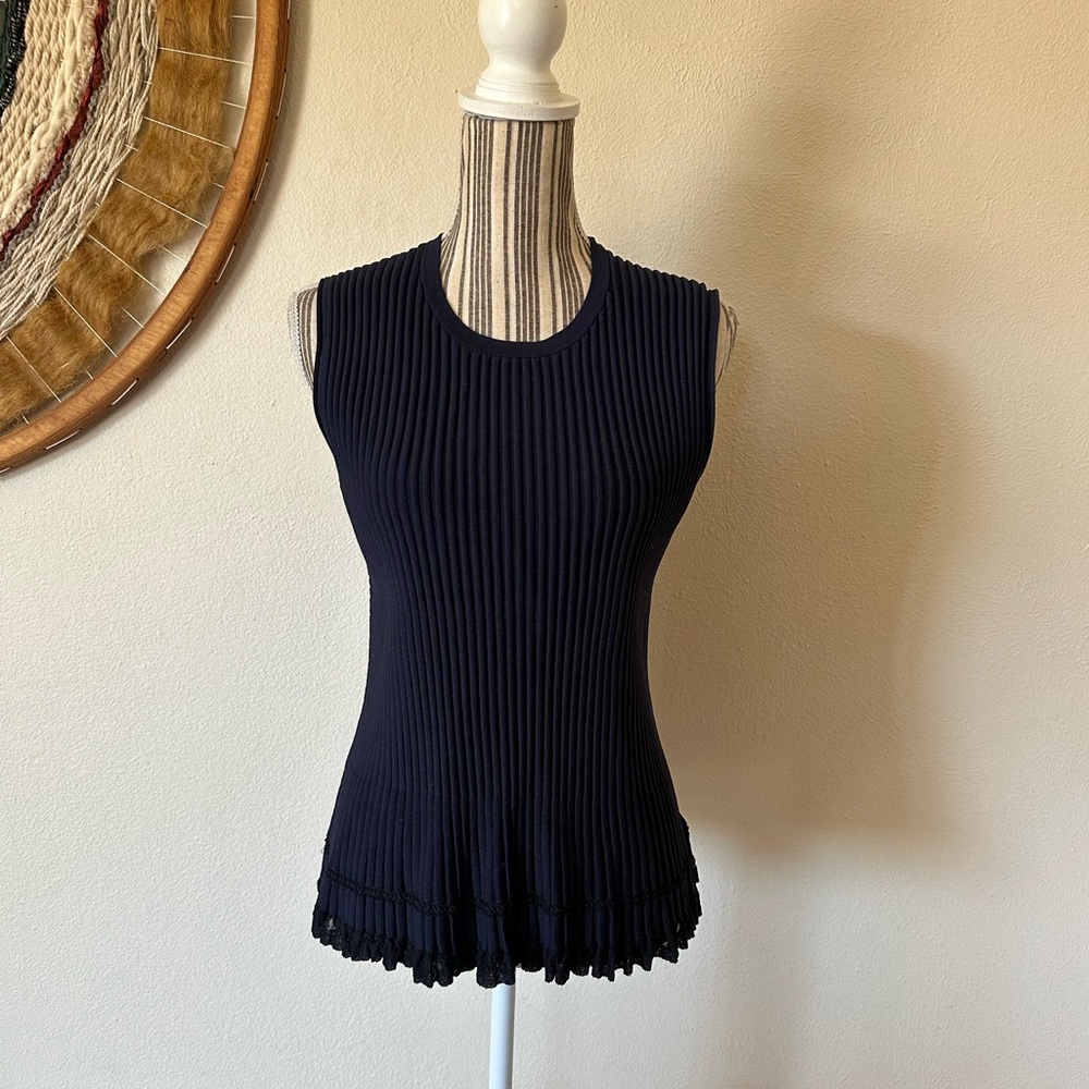 Theory Navy Ribbed Tank Ruff Bottom Woman's M